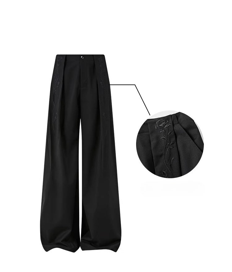 KREATE High-Waisted Wide-Leg Trousers-Black-S-Free Shipping Leatheretro