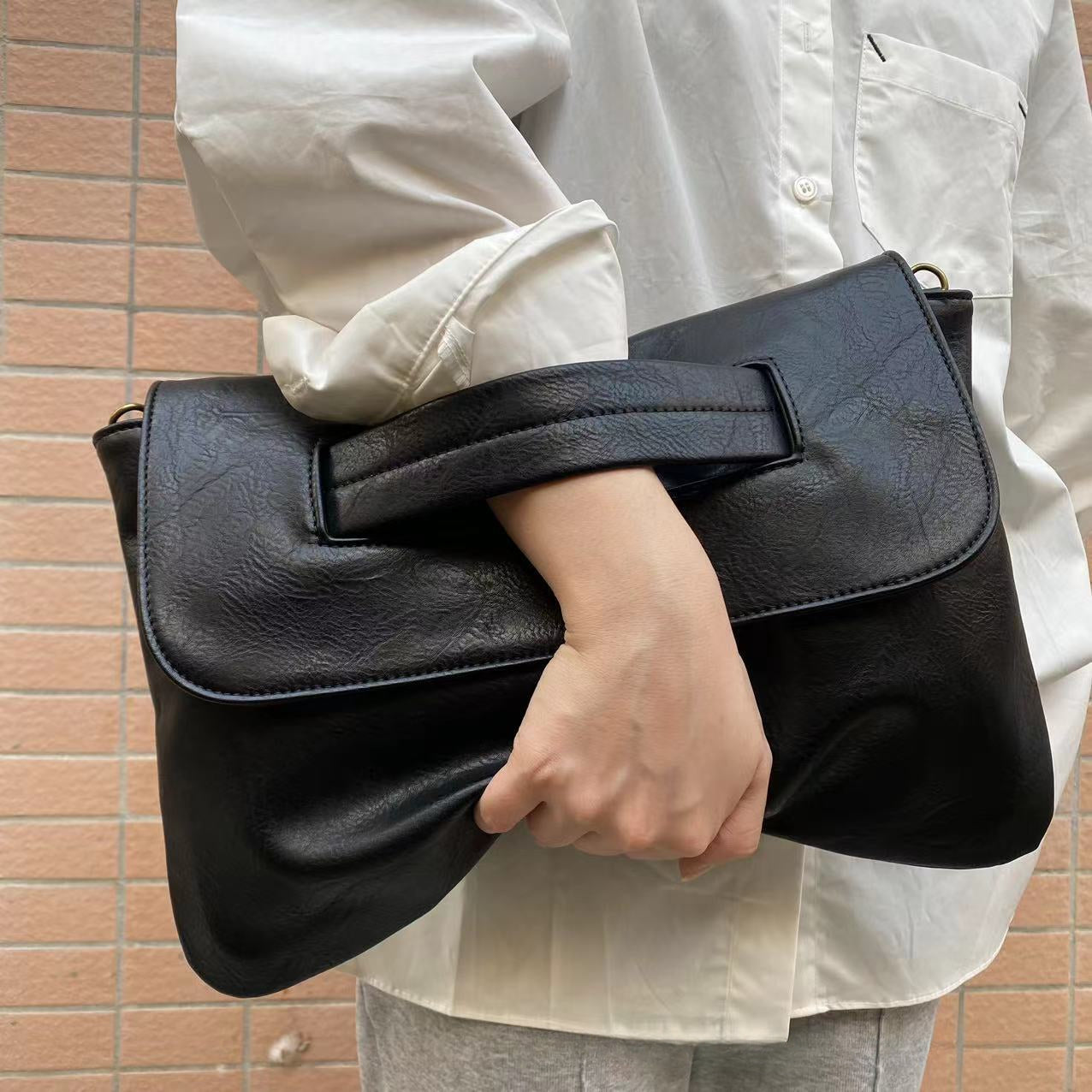 Large Capacity Faux Leather File Organizer, Shoulder Bag for Documents-grey-Free Shipping Leatheretro