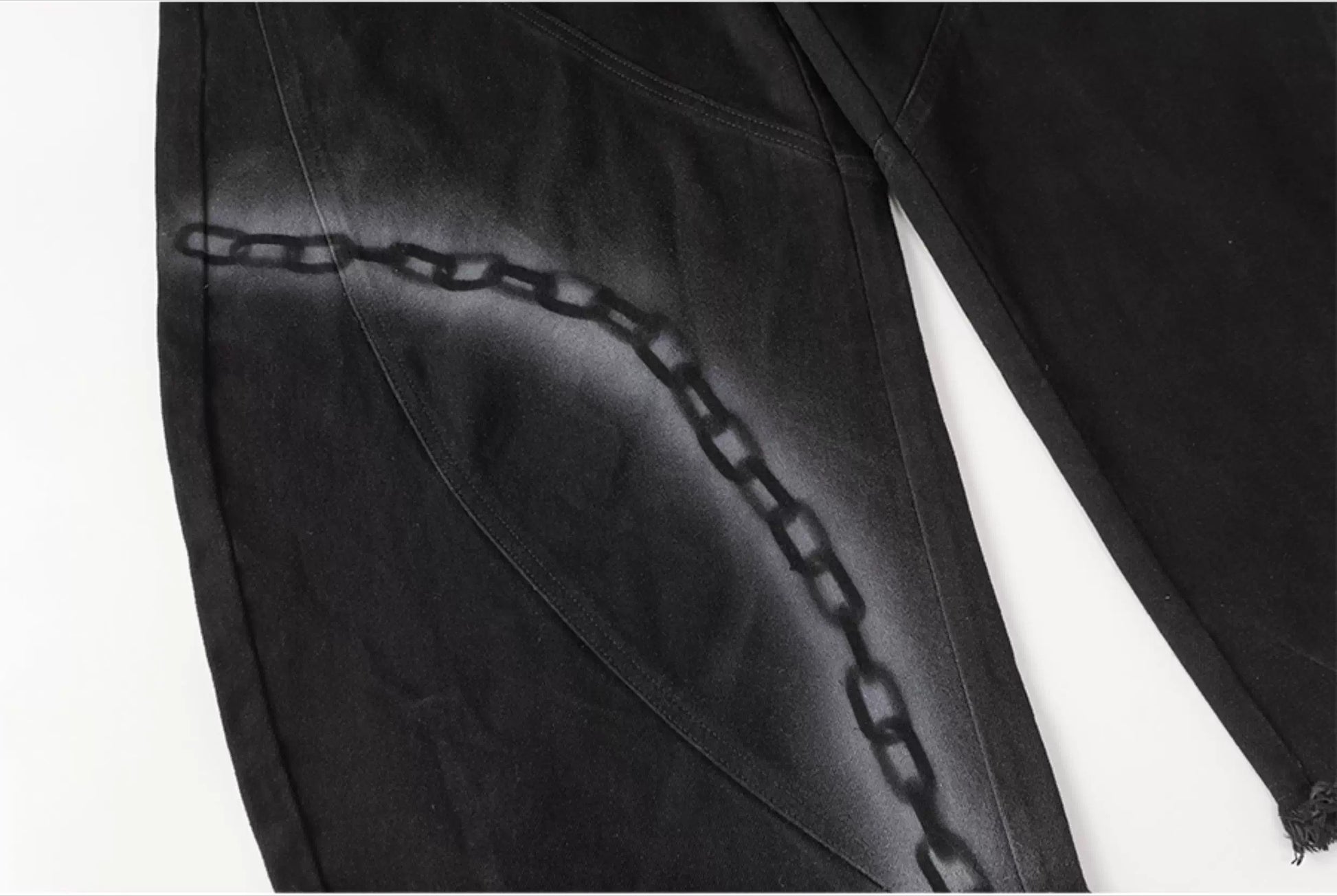 CLP Men's Black Chain Print Cargo Wide Leg Jeans-Black-S-Free Shipping Leatheretro