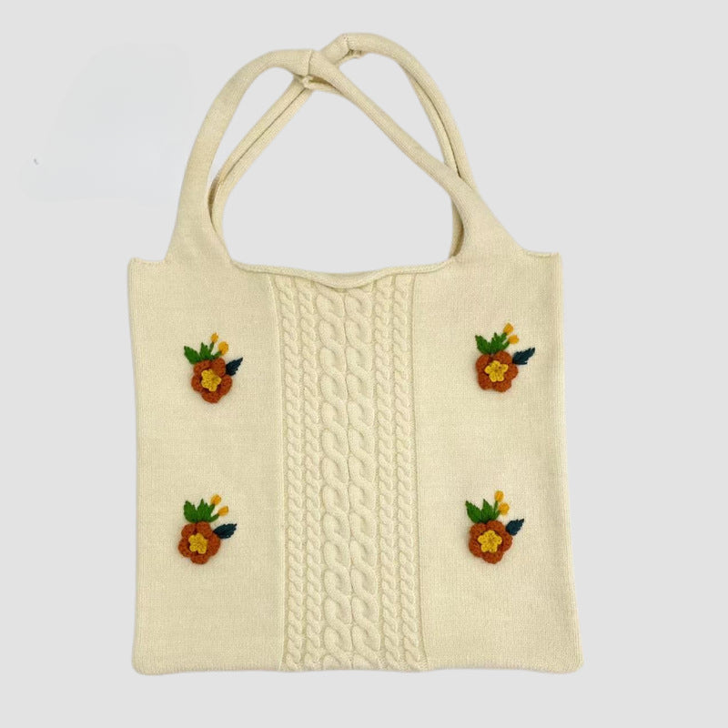 Women Handmade Crochet Knitted Shopping Bags-White-Free Shipping Leatheretro