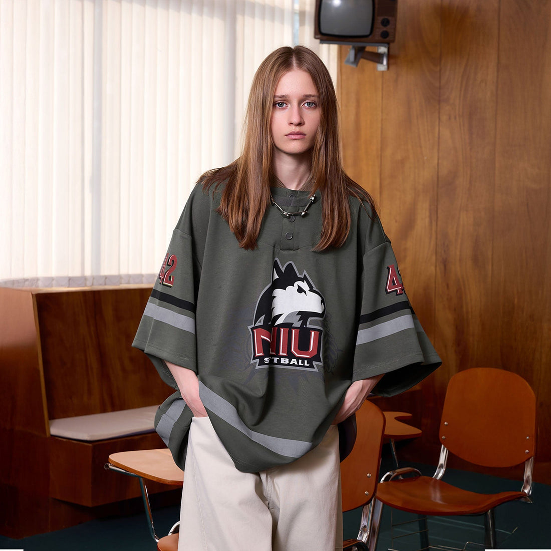 ERROR CODE ROBOT Varsity Layered Collar Oversized Huskie Tee-T Shirt-S-Free Shipping Leatheretro