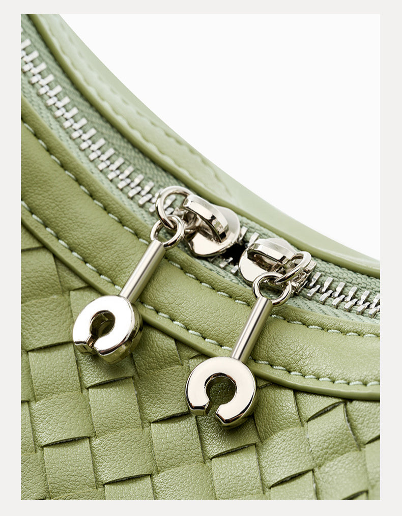 Women's Small Leather Woven Hobo Bag-Handbags-Green-Free Shipping Leatheretro