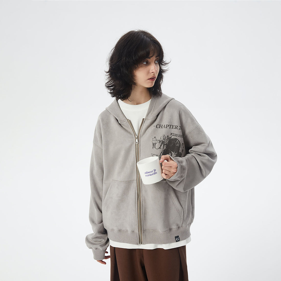 ERROR CODE ROBOT Graphic Suede Zip-Up Hoodie-Jacket-S-Free Shipping Leatheretro