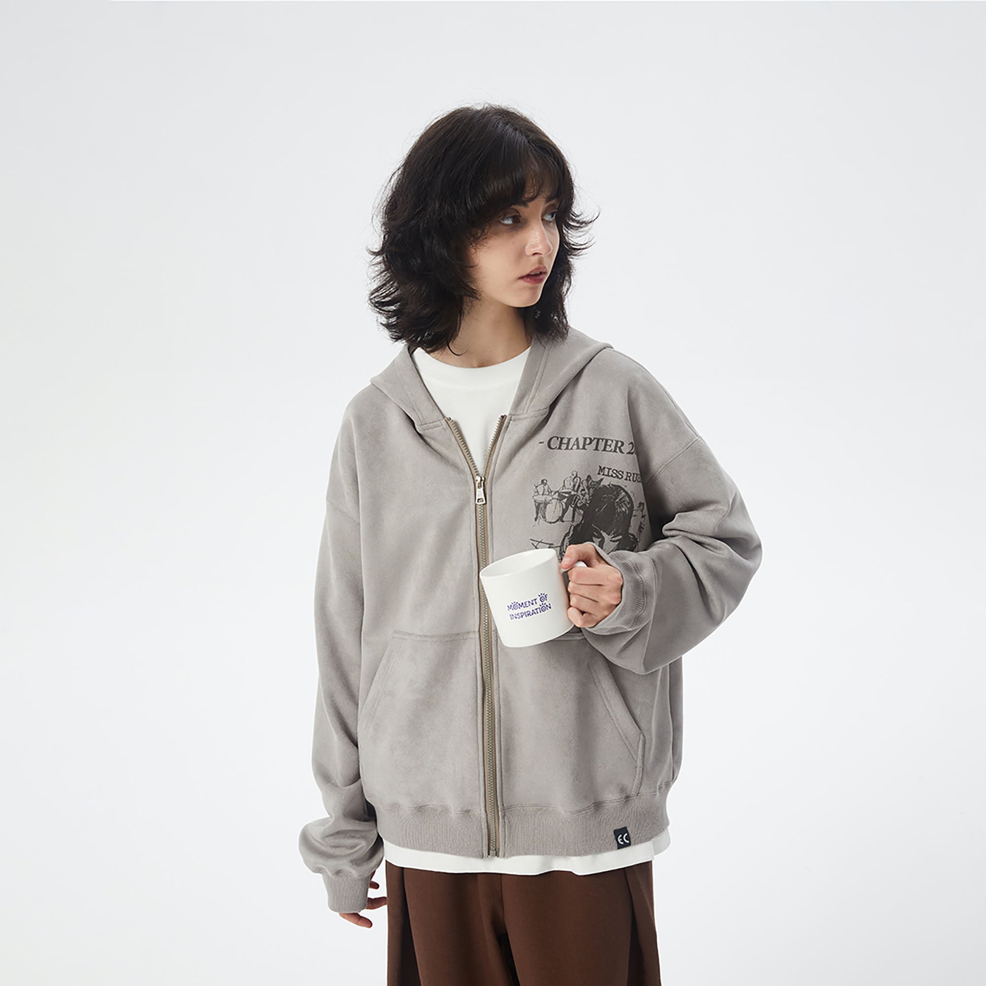 ERROR CODE ROBOT Graphic Suede Zip-Up Hoodie-Jacket-S-Free Shipping Leatheretro