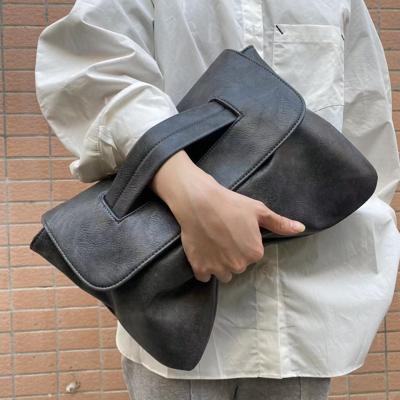 Large Capacity Faux Leather File Organizer, Shoulder Bag for Documents-grey-Free Shipping Leatheretro