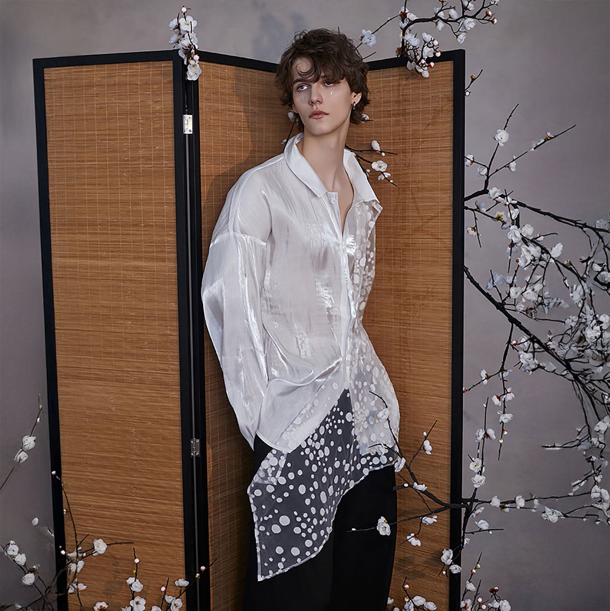 JIECHI Dots Tulle Drape Iridescent Shirt-Shirt-M-Free Shipping Leatheretro
