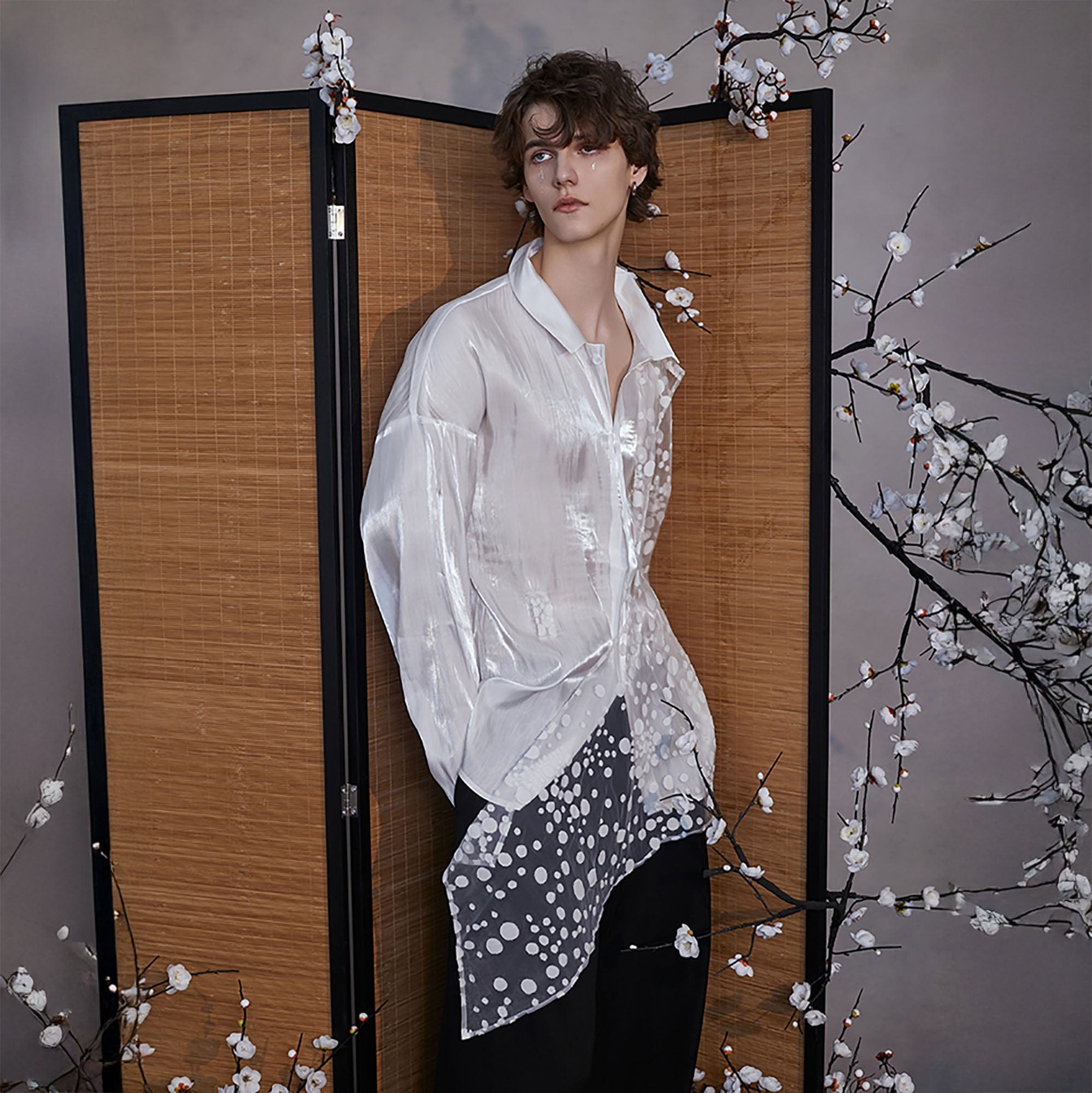 JIECHI Dots Tulle Drape Iridescent Shirt-Shirt-M-Free Shipping Leatheretro