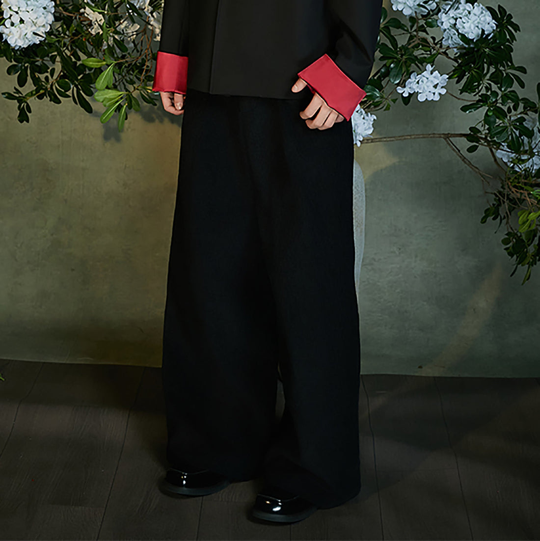 JIECHI Woven Belted Pleated Wide-Leg Suit Pants-Pants-M (Preorder)-Free Shipping Leatheretro