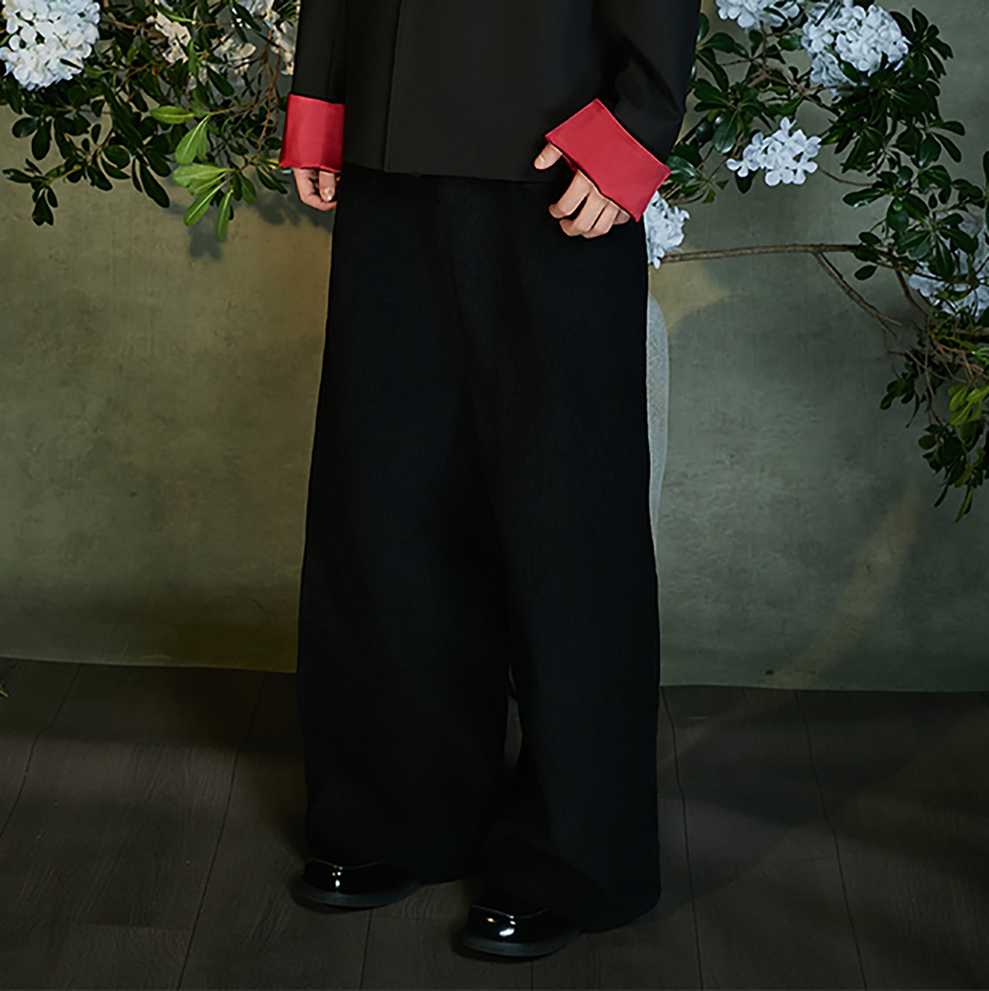 JIECHI Woven Belted Pleated Wide-Leg Suit Pants-Pants-M (Preorder)-Free Shipping Leatheretro