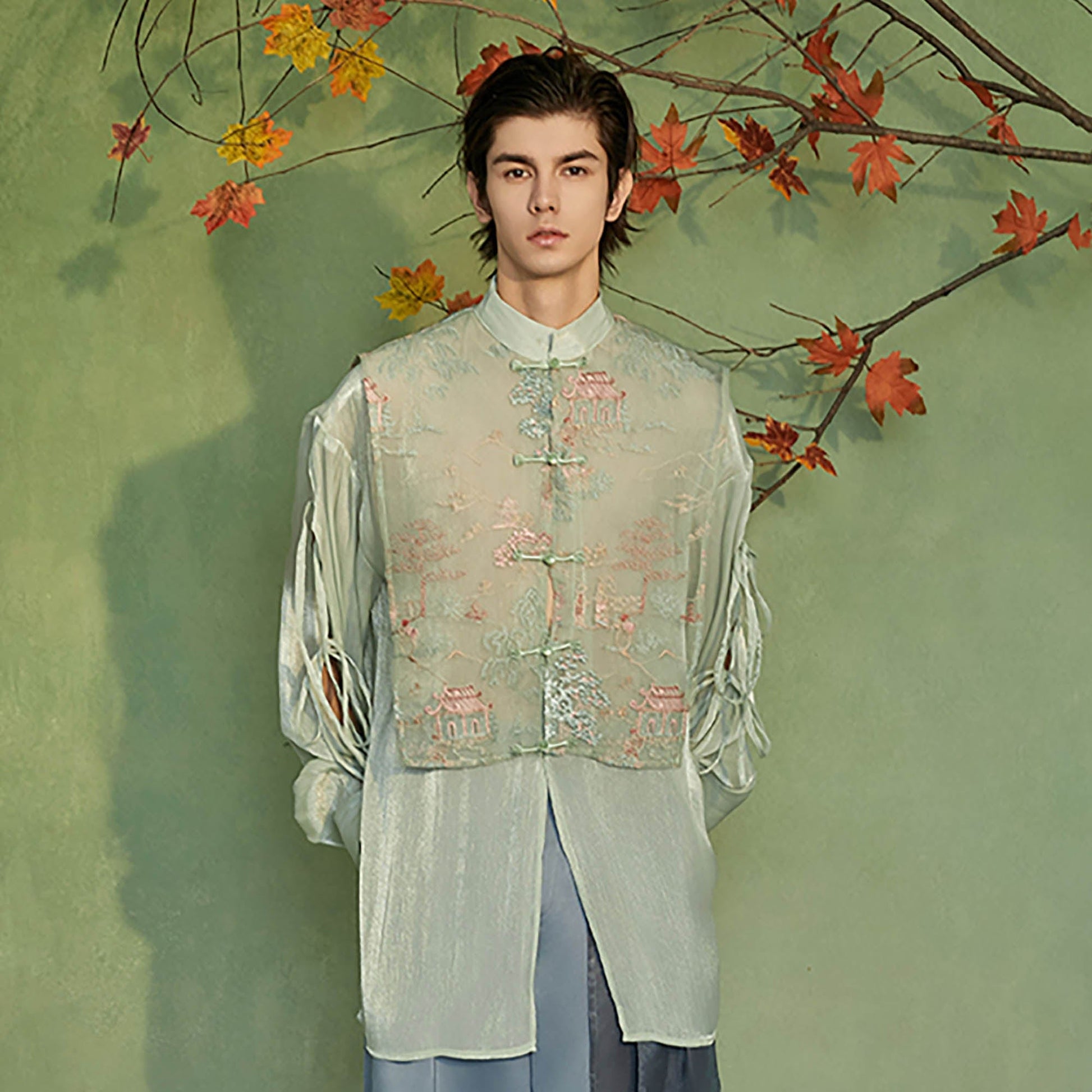JIECHI Embroidery Double-Layered Vest Silky Shirt-Shirt-M-Free Shipping Leatheretro
