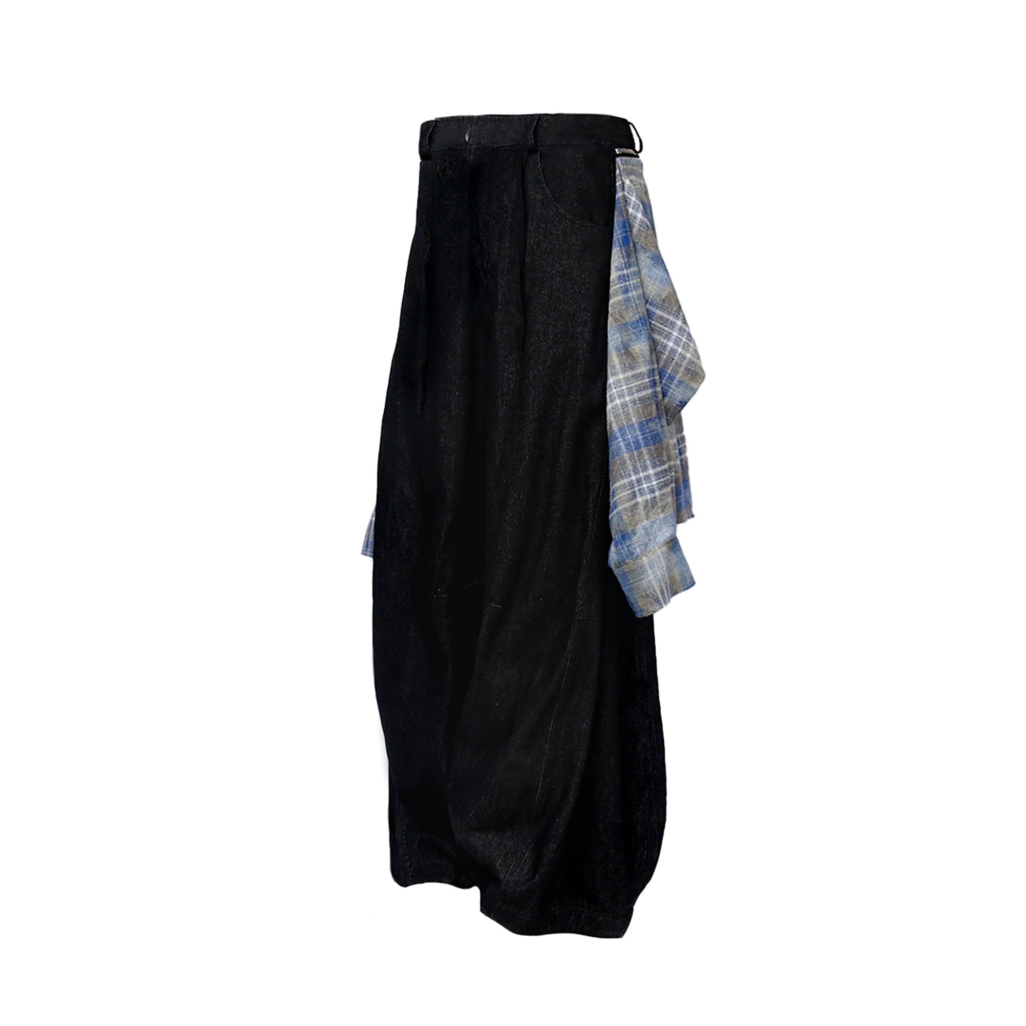 RELABEL Detachable Plaid Flap Panel Wide-Leg Pants-Jeans-XS-Free Shipping Leatheretro