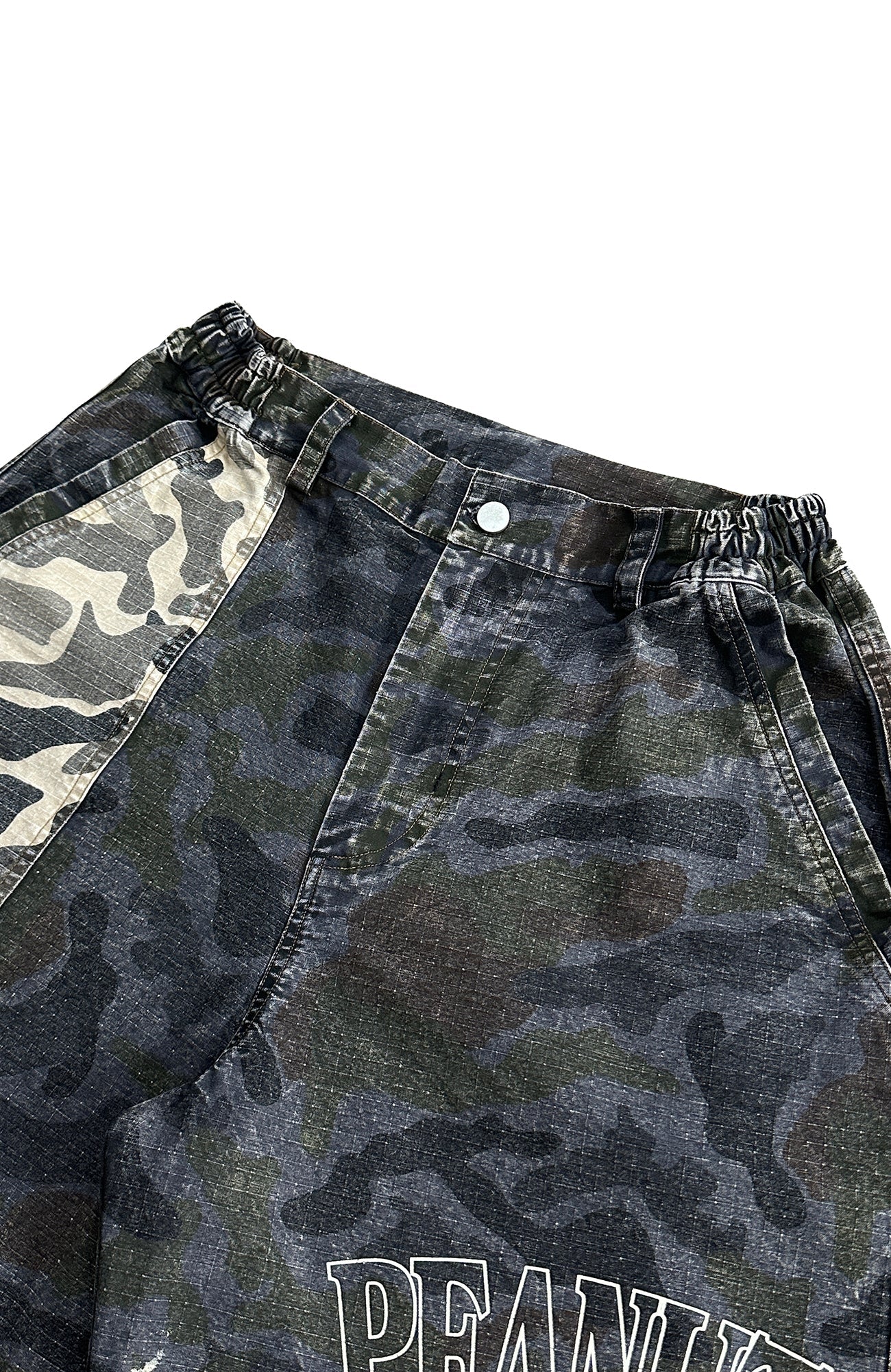 EVETS Washed Camo Panel Graphic Shorts-Shorts-S-Free Shipping Leatheretro