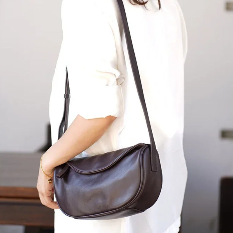 Cowhide Leather Retro Fashion Saddle Bag - Crossbody Luxury Handbag-Handbags-Black-Small-Free Shipping Leatheretro
