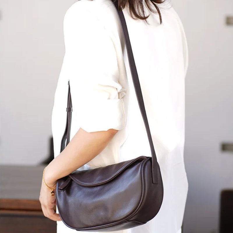 Cowhide Leather Retro Fashion Saddle Bag - Crossbody Luxury Handbag-Handbags-Black-Small-Free Shipping Leatheretro