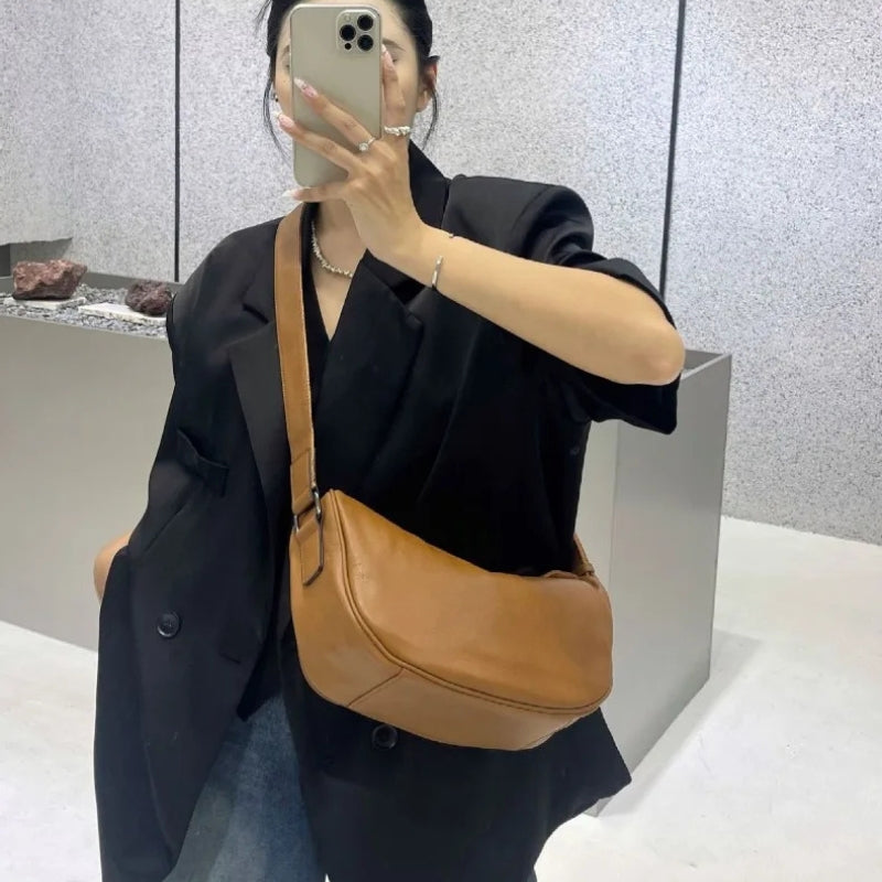Cowhide Leather Retro Fashion Saddle Bag - Crossbody Luxury Handbag-Handbags-Black-Small-Free Shipping Leatheretro