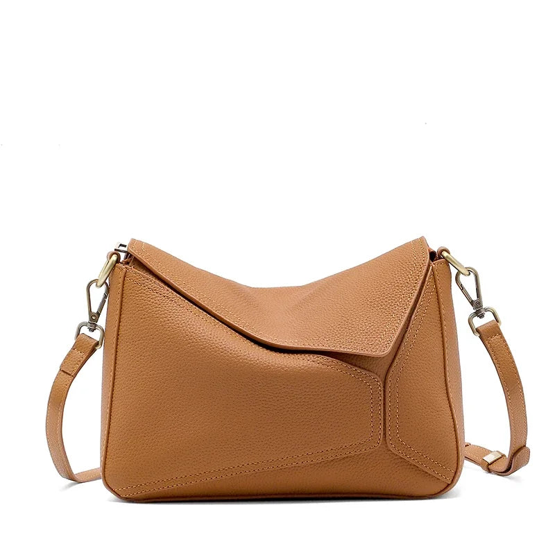 Cowhide Leather Women's Geometric Shoulder Bag - Luxury Crossbody Handbag-Shoulder Bag-Caramel-Free Shipping Leatheretro