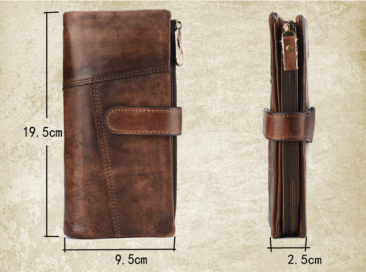 Retro Distressed Leather Long Wallet-Handbags, Wallets & Cases-Coffee-Free Shipping Leatheretro