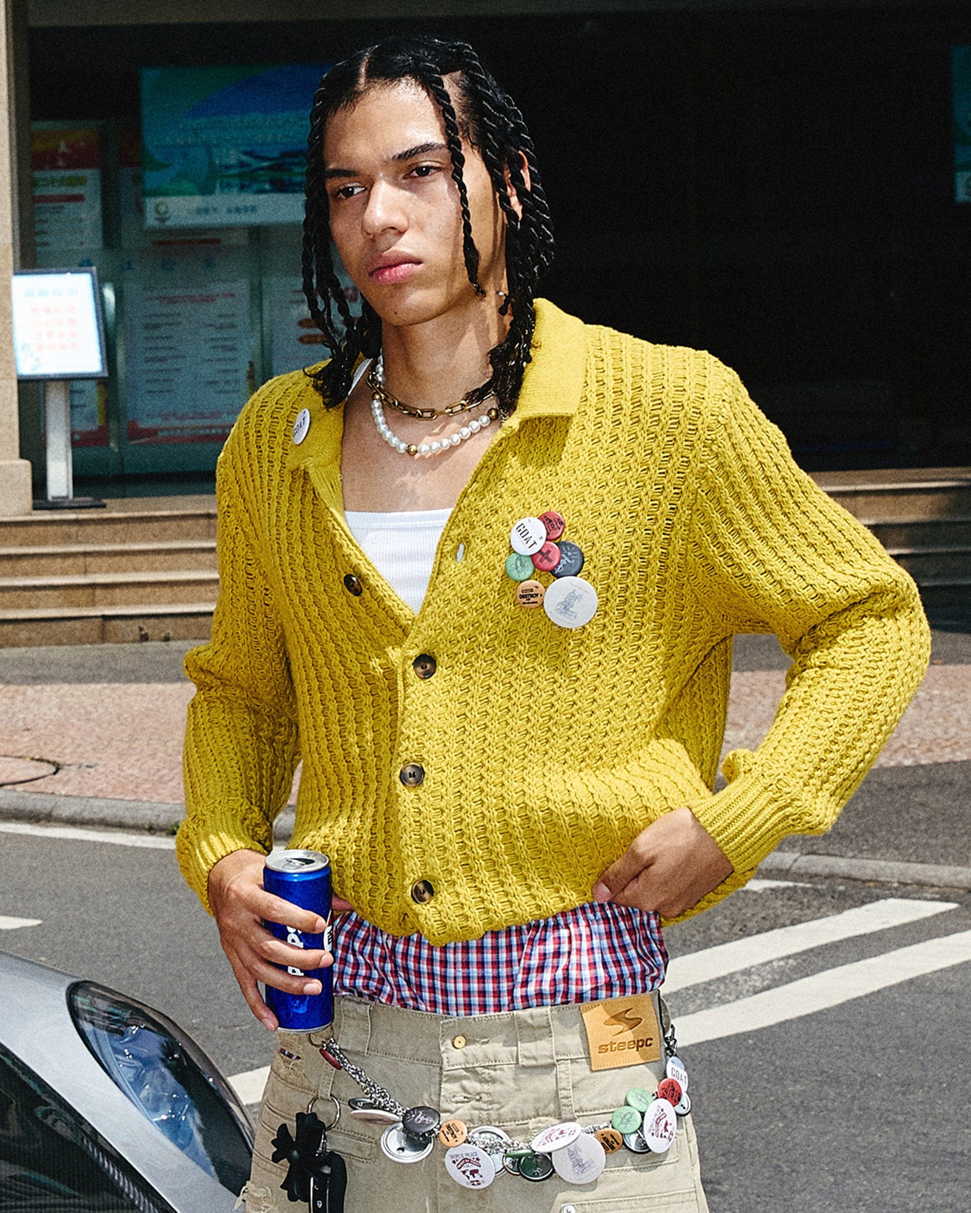 STEEPC Retro City Knitted Cardigan-Sweater-S-Yellow-Free Shipping Leatheretro