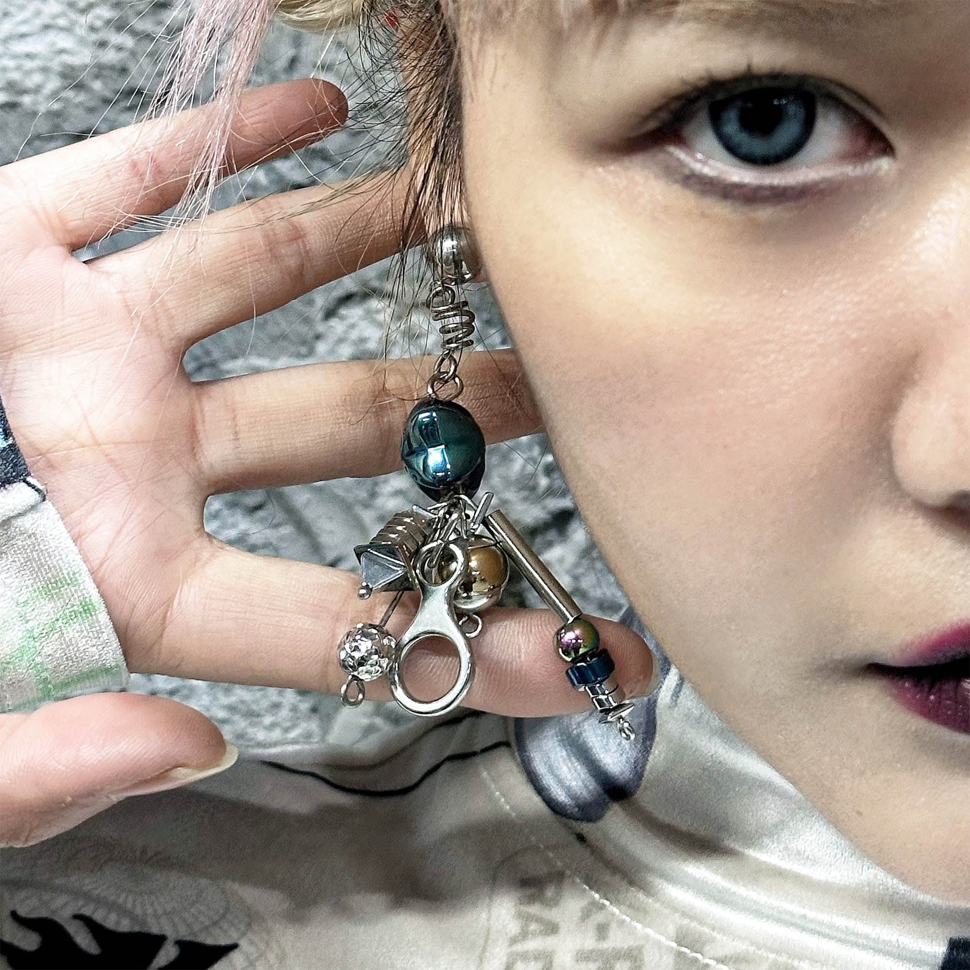 ILLUSORY Space Odyssey Industrial Drop Earrings/ Ear Clip Blue-Earring-Earring(A Pair)-Free Shipping Leatheretro