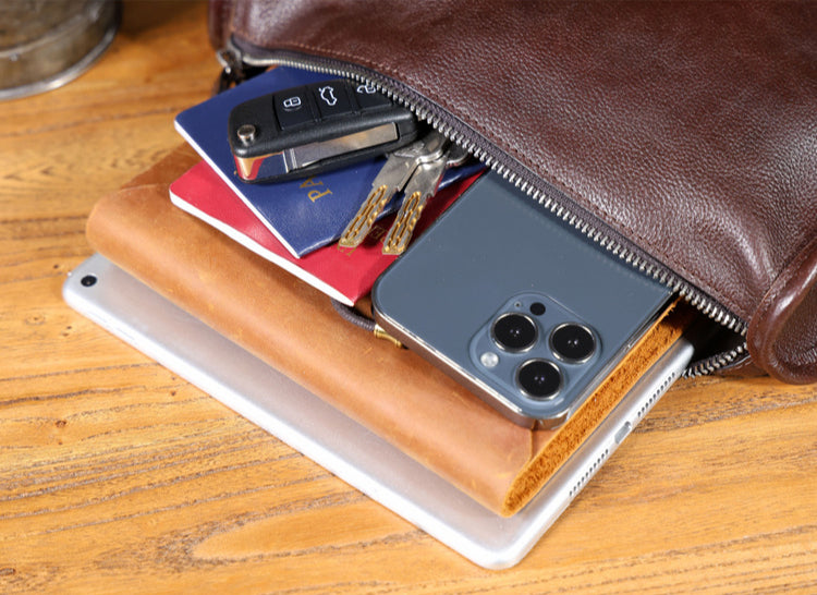 Men's Vintage Messenger Bag - Handmade Full-Grain Vegetable-Tanned Leather Messenger Bag-Messenger Bags-Coffee-Free Shipping Leatheretro