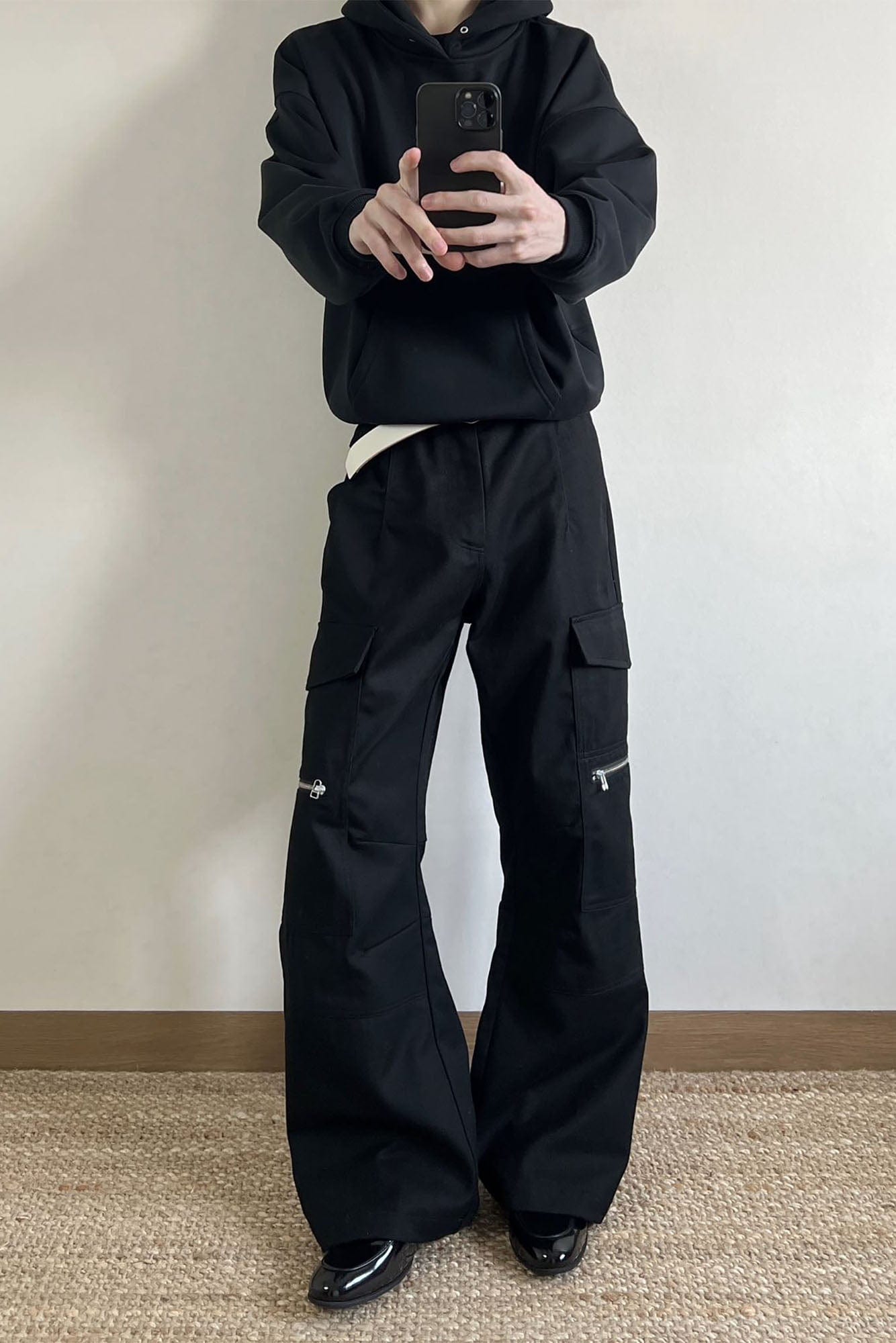 OKAYTHXBYE Muted Marble Multi-Pocket Panel Flared Cargo Pants-Pants-S-Beige-Free Shipping Leatheretro