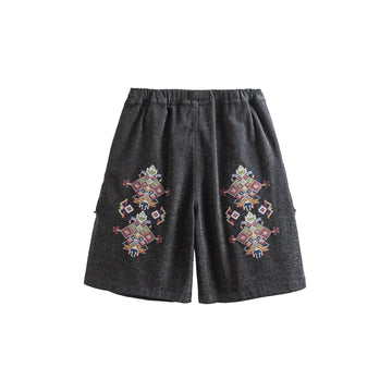 ME DA IGUAL Ethnic Embroidery Belted Shorts-Shorts-M-Free Shipping Leatheretro