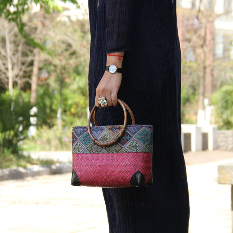 Handwoven Women's Bags – Boho Bamboo & Cotton Tote Bags-Handbags-Orange-Free Shipping Leatheretro