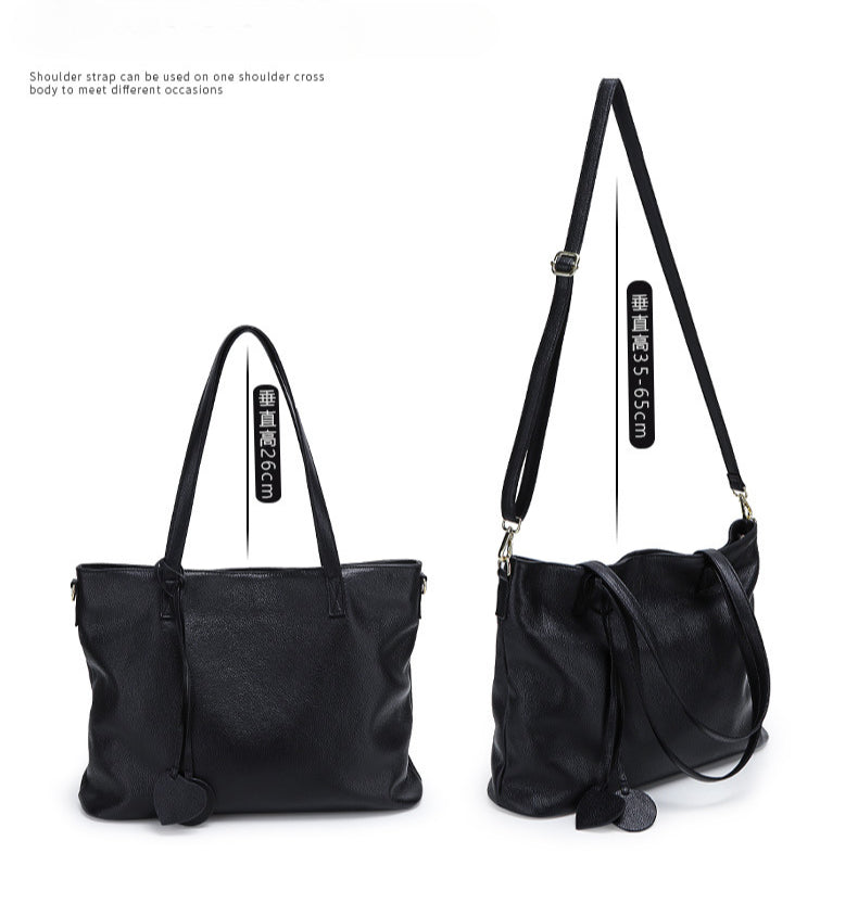 Genuine Leather Tote Bag for Women-黑色-Free Shipping Leatheretro