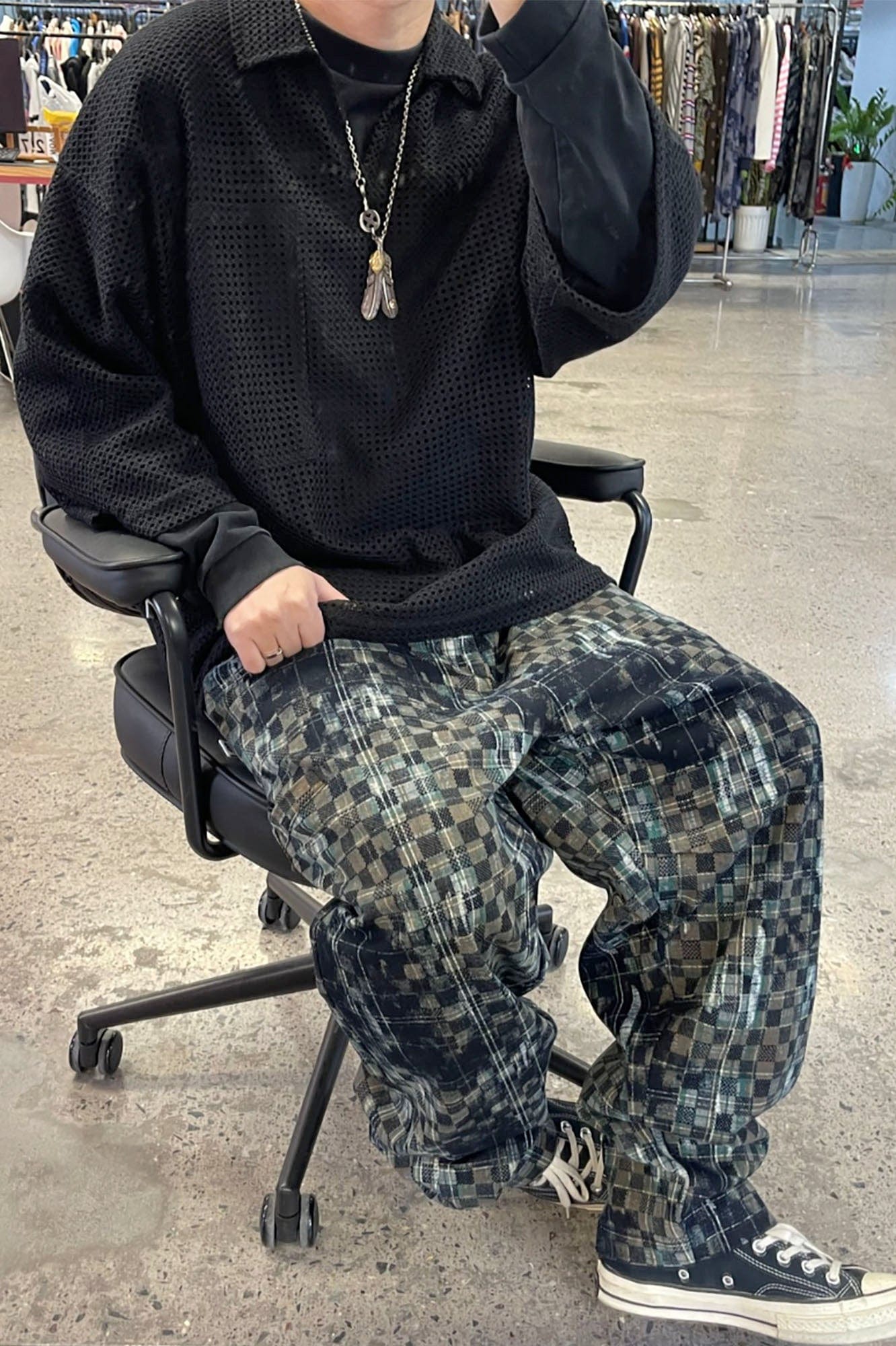 ME DA IGUAL Tie-Dye Washed Camo Checks Elastic Pants-Pants-M-Free Shipping Leatheretro