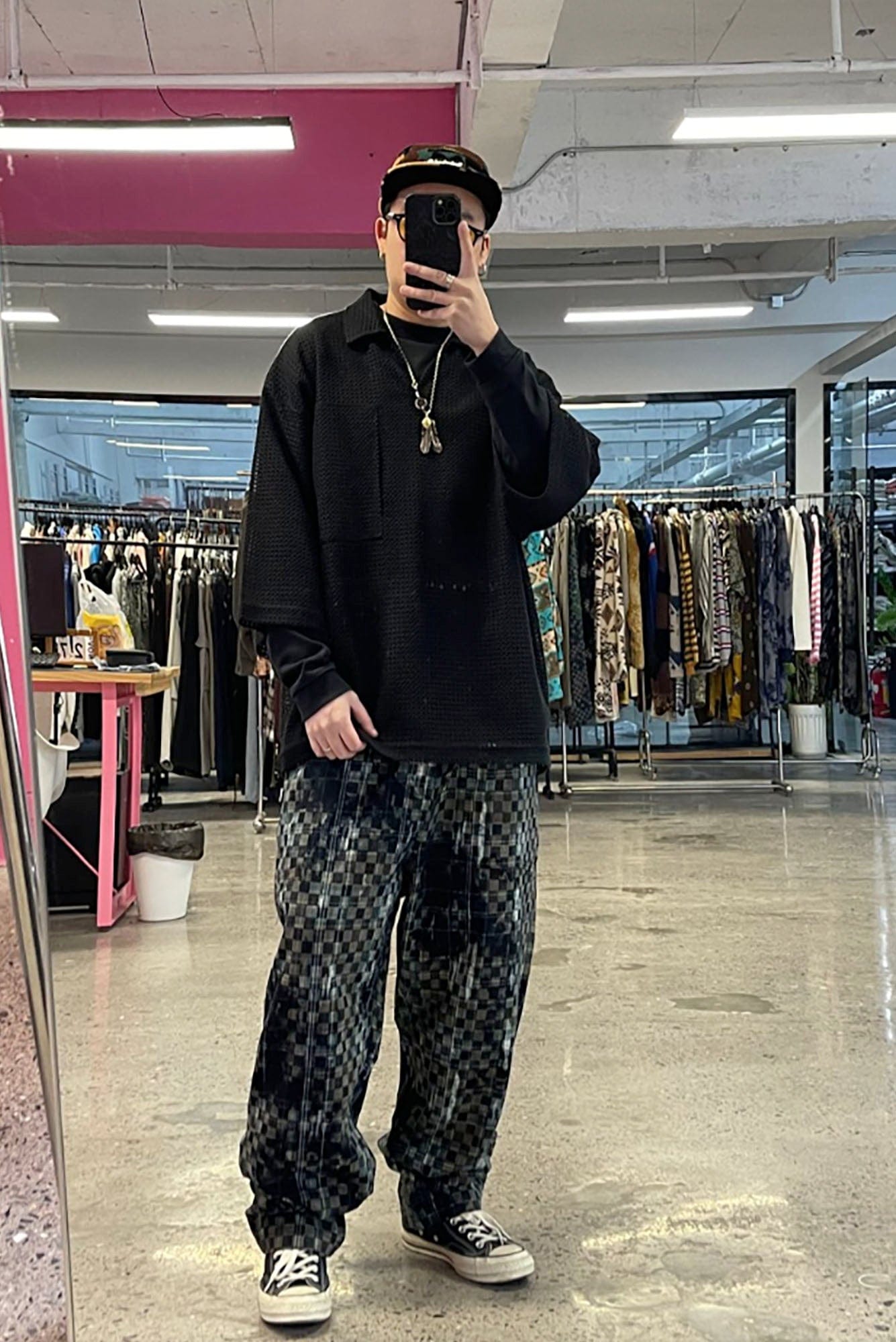 ME DA IGUAL Tie-Dye Washed Camo Checks Elastic Pants-Pants-M-Free Shipping Leatheretro