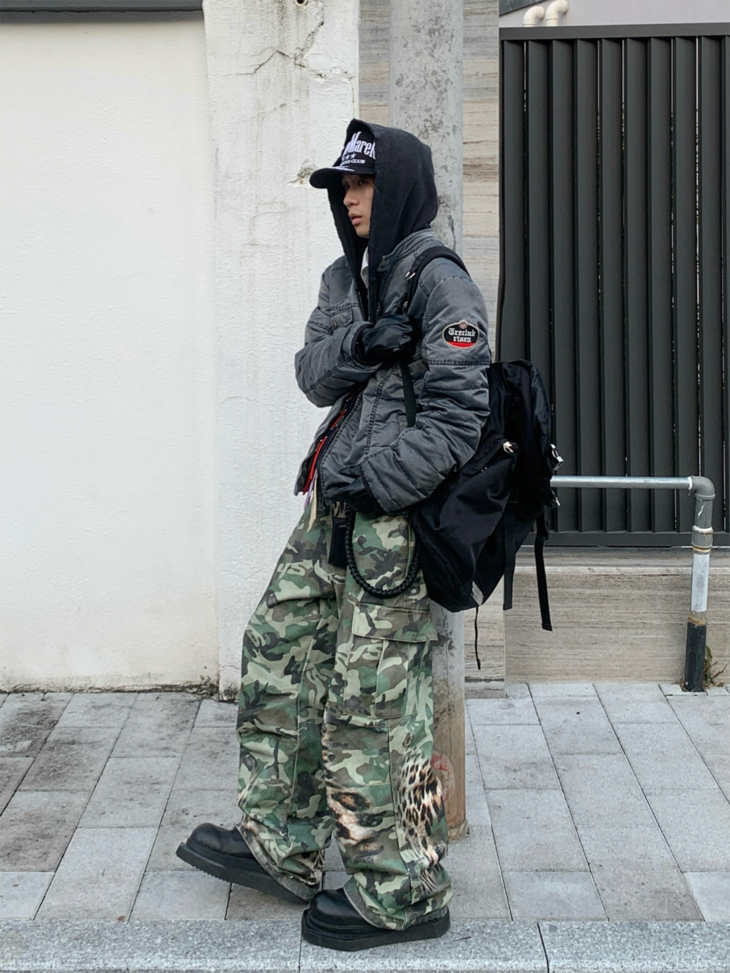 TRECLUB Washed Quilted Moto Down Jacket-Jacket-S-Gray-Free Shipping Leatheretro