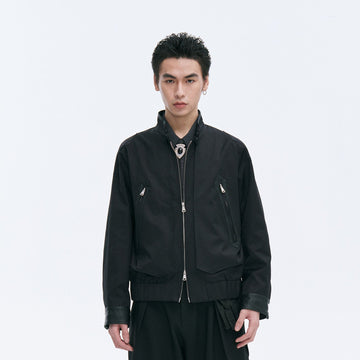 CATSSTAC Leather Panel Stand Collar Jacket-Jacket-M-Free Shipping Leatheretro