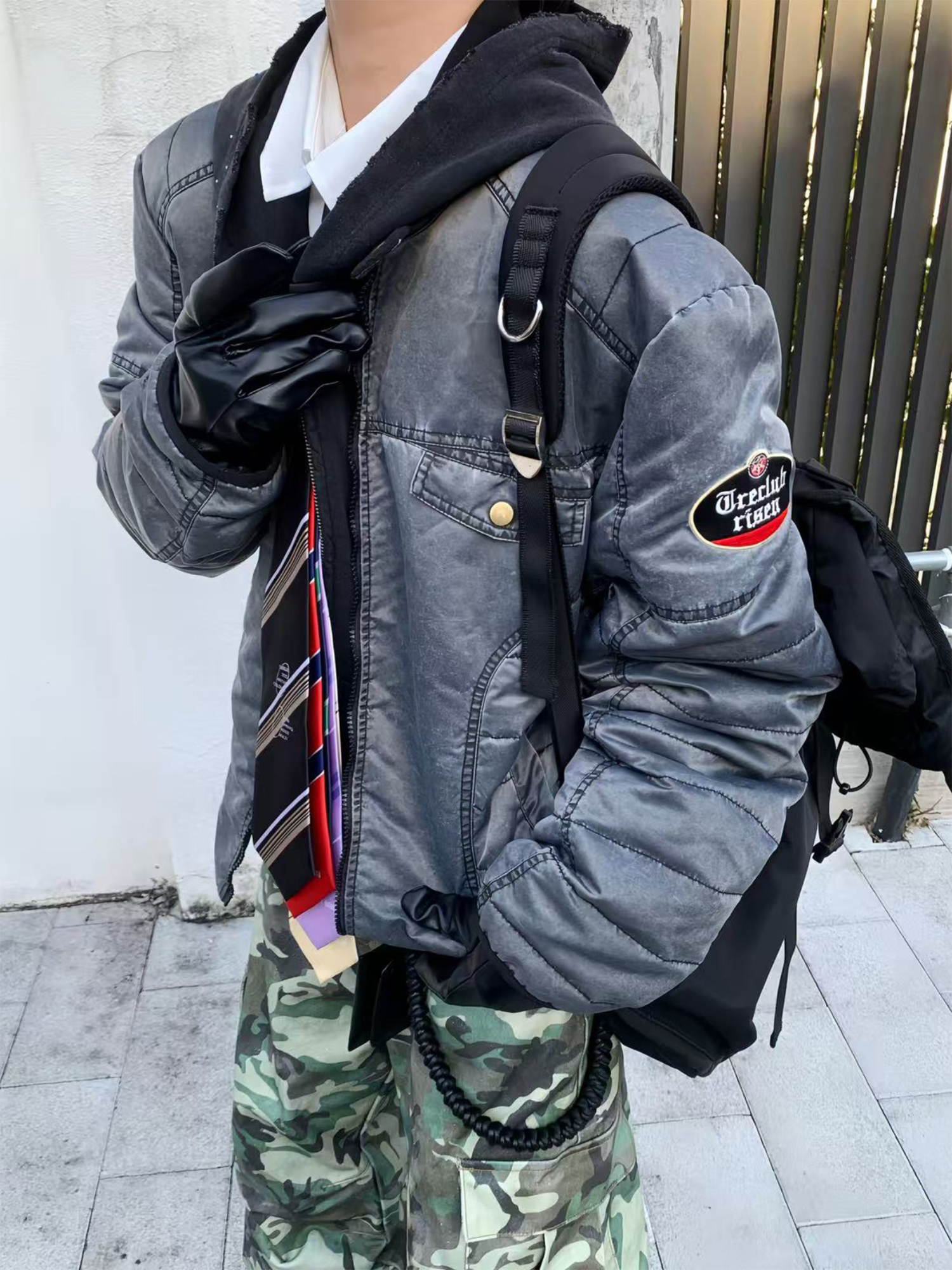 TRECLUB Washed Quilted Moto Down Jacket-Jacket-S-Gray-Free Shipping Leatheretro