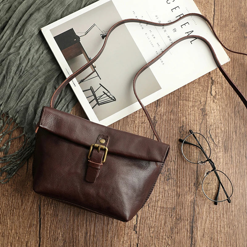 Genuine Leather Crossbody Bag Retro Small Messenger Purse-Handbags-Coffee-Free Shipping Leatheretro