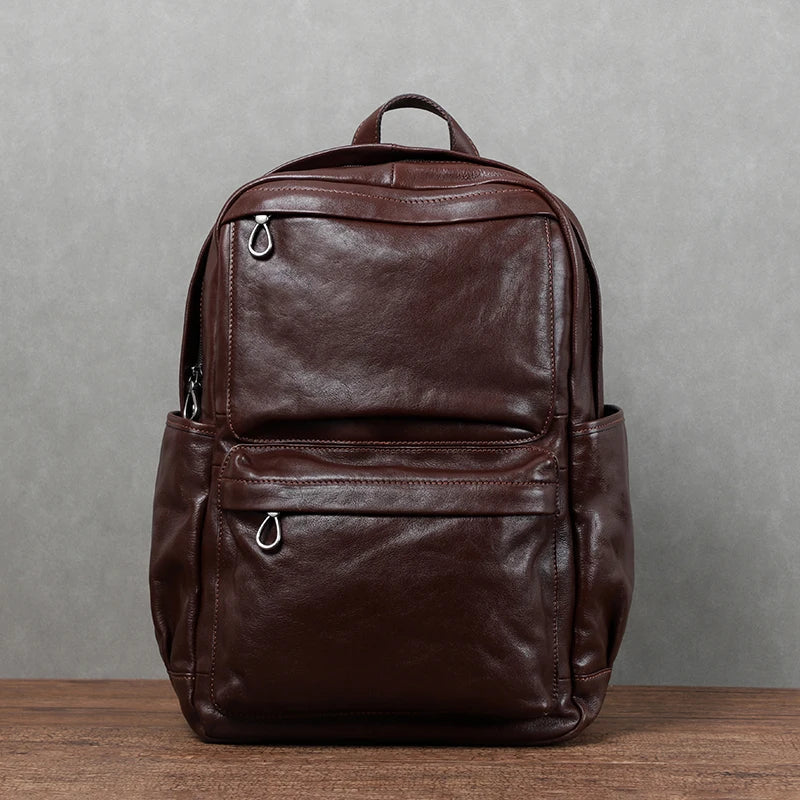 Genuine Leather Men Vintage Laptop Bag - Large Capacity Travel Backpack-Backpacks-Coffee-Free Shipping Leatheretro