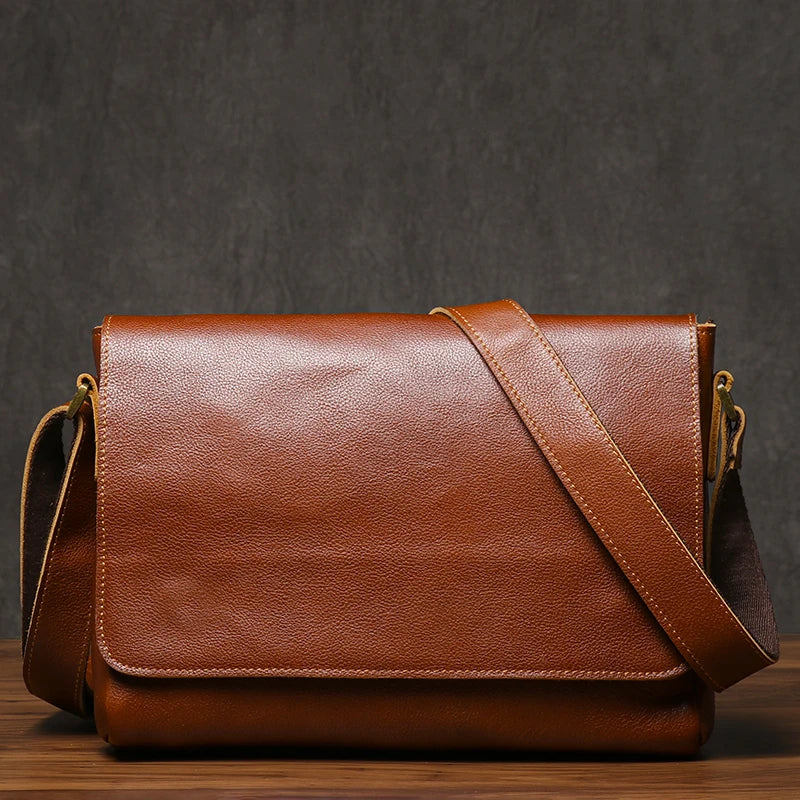 Crazy Horse Leather Messenger Bag - Men's Vintage Flap Crossbody Bags-Messenger Bag-Coffee-Free Shipping Leatheretro
