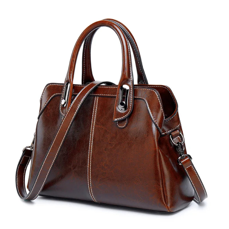 Genuine Leather Women Handbag – Top Handle Crossbody Messenger Bag-Handbags-Coffee-Free Shipping Leatheretro