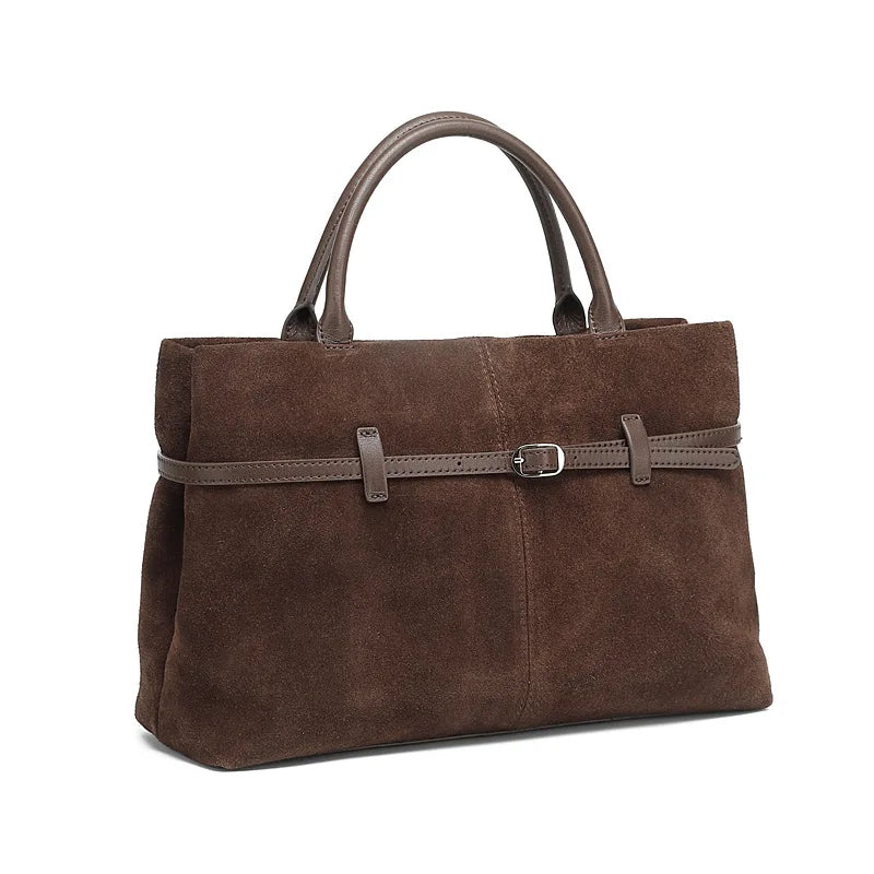 Suede Cowhide Genuine Leather Tote Handbags - Women Luxury Crossbody Bag-Handbags-Coffee-Free Shipping Leatheretro