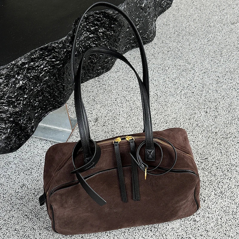 Women's Suede Cowhide Luxury Tote Bag - Large Capacity Winter Velvet Bags-Tote Bag-Coffee-Large-Free Shipping Leatheretro
