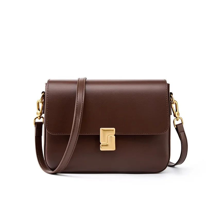 Genuine Leather Small Square Crossbody Bag - Women's Fashion Shoulder Handbags-Crossbody Bag-Coffee-Free Shipping Leatheretro