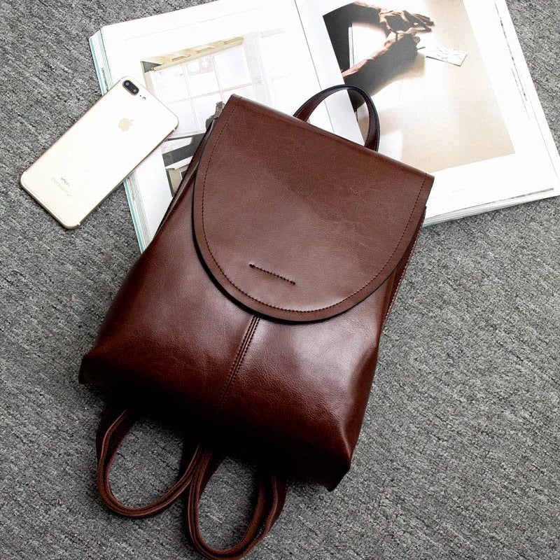 Oil Wax Cowhide Leather Backpack - Rucksack Knapsack CrossBody Bags-Crossbody Bag-Coffee-Free Shipping Leatheretro