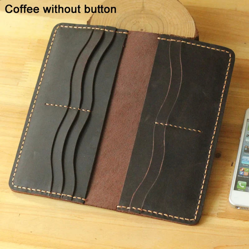 Handmade Vintage Crazy Horse Genuine Leather Wallet - Men Stylish Clutch Bag Purse-Wallets & Money Clips-Coffee without button-Free Shipping Leatheretro