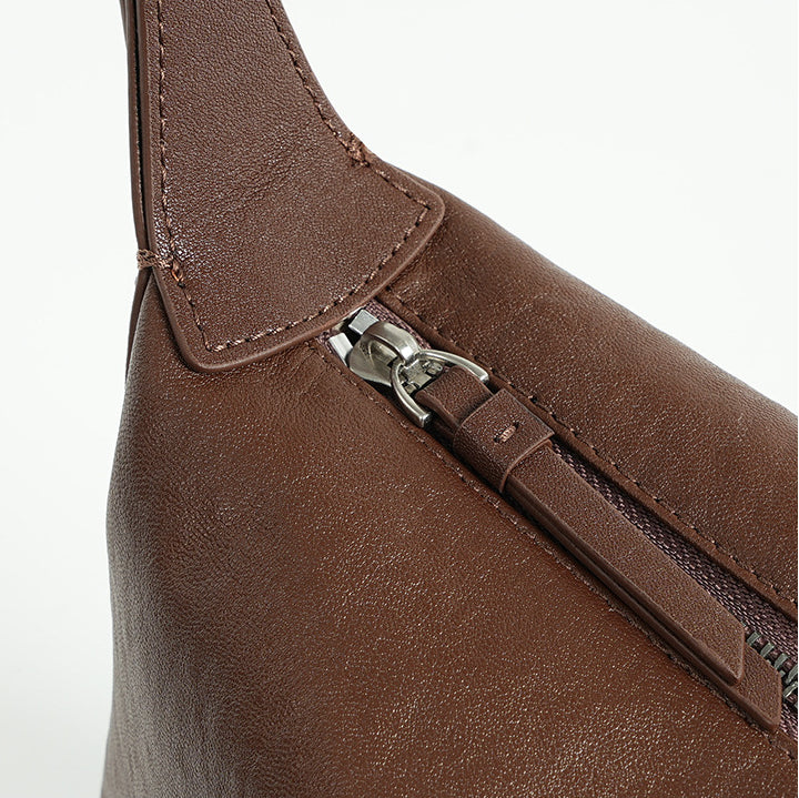 Vintage Full-Grain Vegetable-Tanned Leather Crossbody Hobo Bag-Shoulder Bags-Baroque brown-Free Shipping Leatheretro