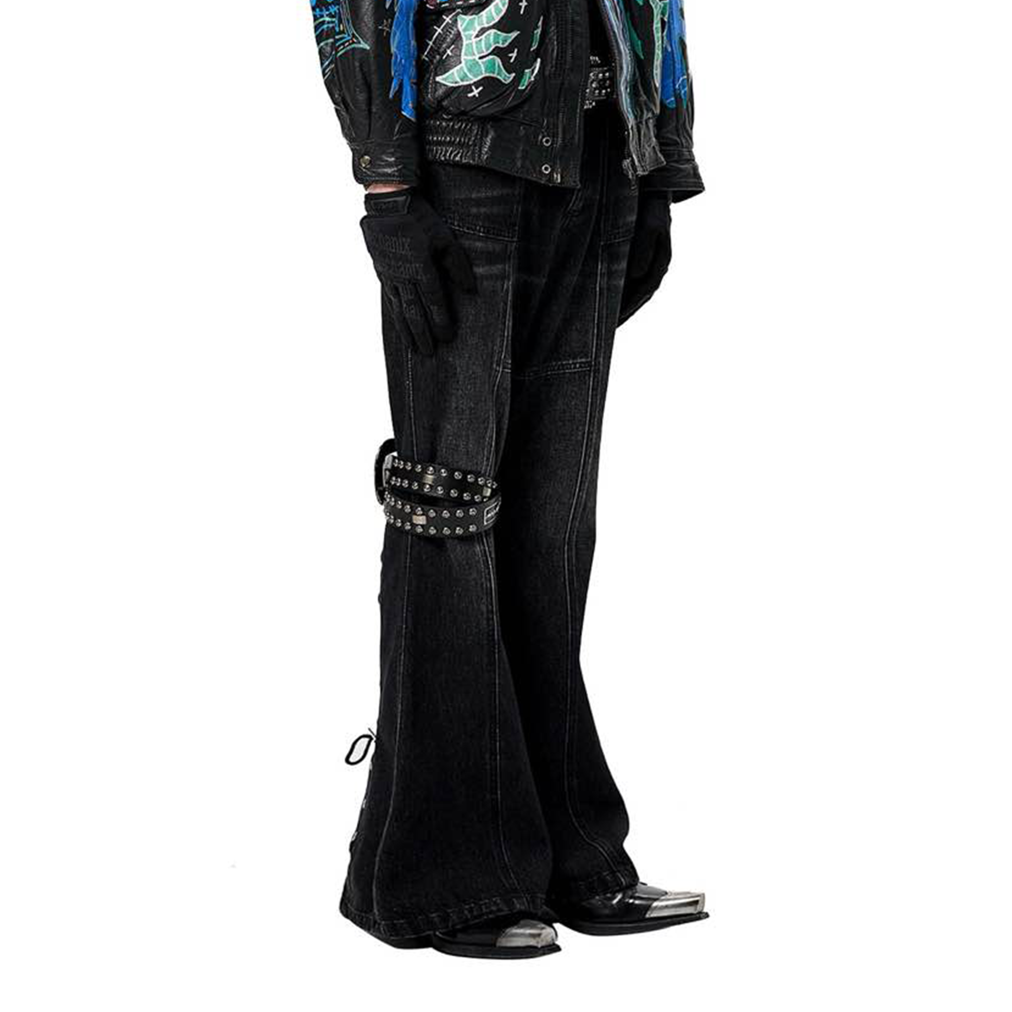 ERISSTOFF Washed Lace-Up Flared Jeans-Jeans-XS / 28"-Free Shipping Leatheretro