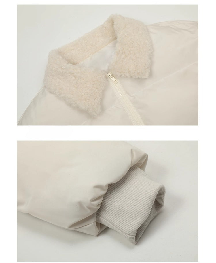 CLP Unisex Short Puffy Jacket with Sherpa Collar-Blue-S-Free Shipping Leatheretro