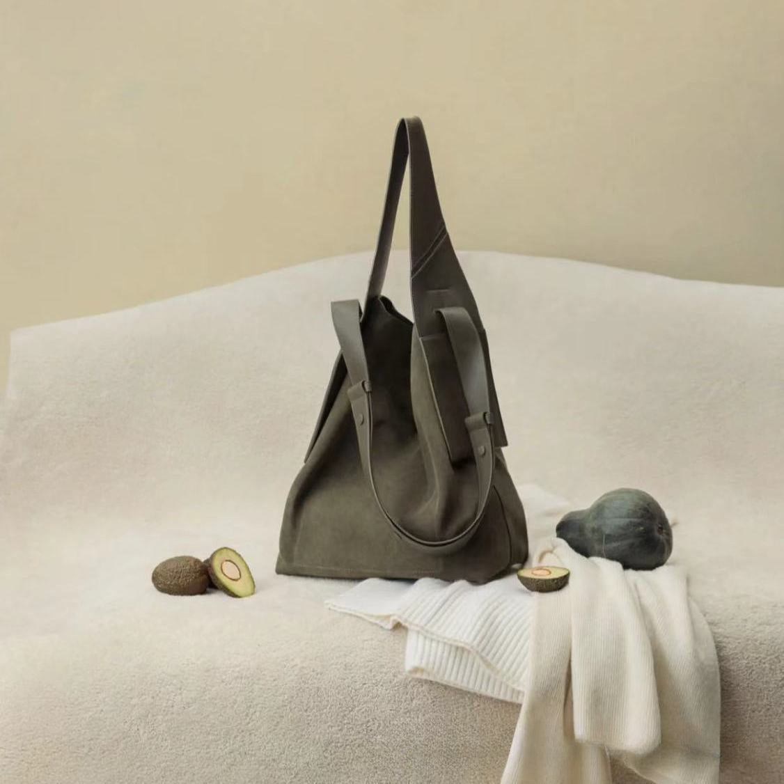 Designer Suede Tote Bag with Ear Hook-Green-Free Shipping Leatheretro