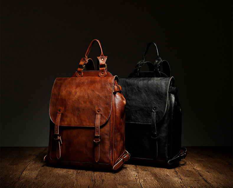 Handmade Vintage Vegetable-Tanned Leather Backpack-Backpack-Black-42CM*14CM*31CM-Free Shipping Leatheretro