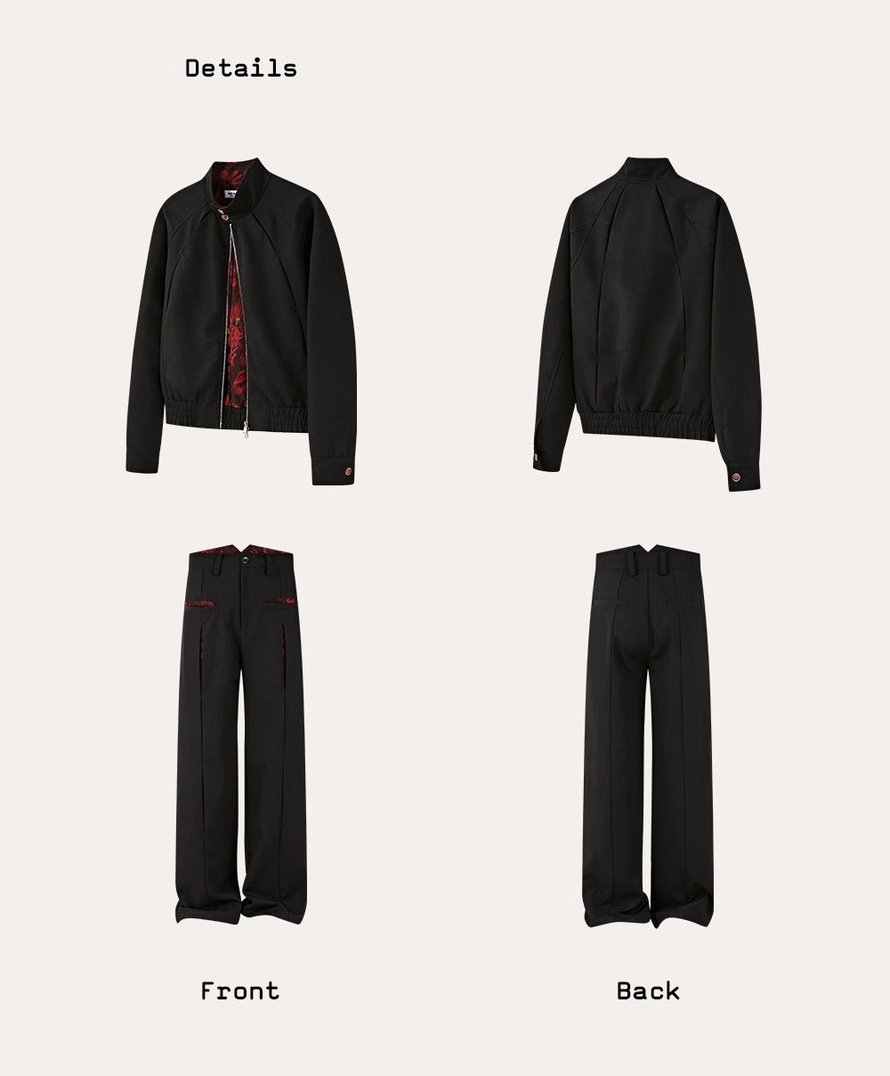 KREATE Harrington Collar Jacket with Segmented Oil Painting Lining-Top-Black-S-Free Shipping Leatheretro