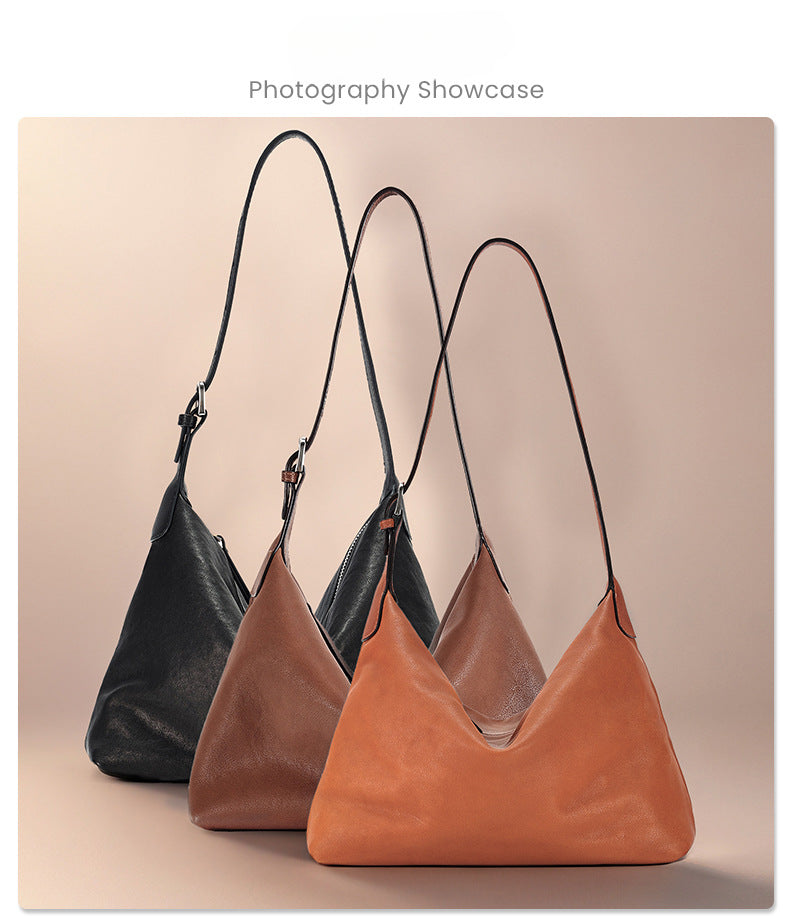 Vegetable-Tanned Leather Shoulder Bag-Black-Free Shipping Leatheretro
