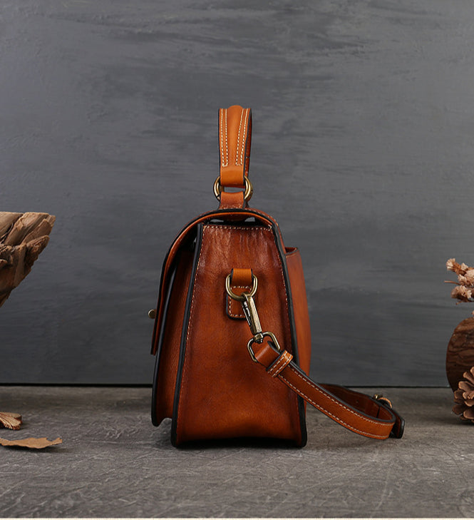 Full-Grain Leather Envelope Handbag for Women | Premium Structured Shoulder & Crossbody Bag-Messenger Bags-Brown-Free Shipping Leatheretro